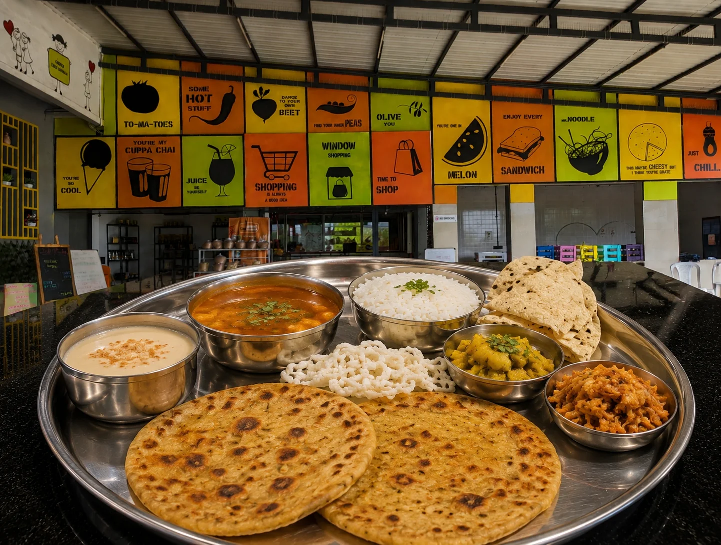 Puran Poli Thali - maharashtrian dish at The Farmer's Kitchen Shirwal